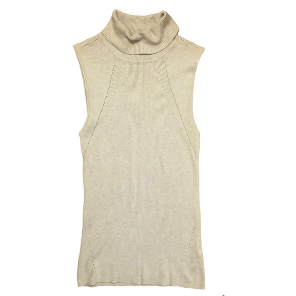 White House Black Market oatmeal sleeveless turtleneck, medium - Picture 6 of 6